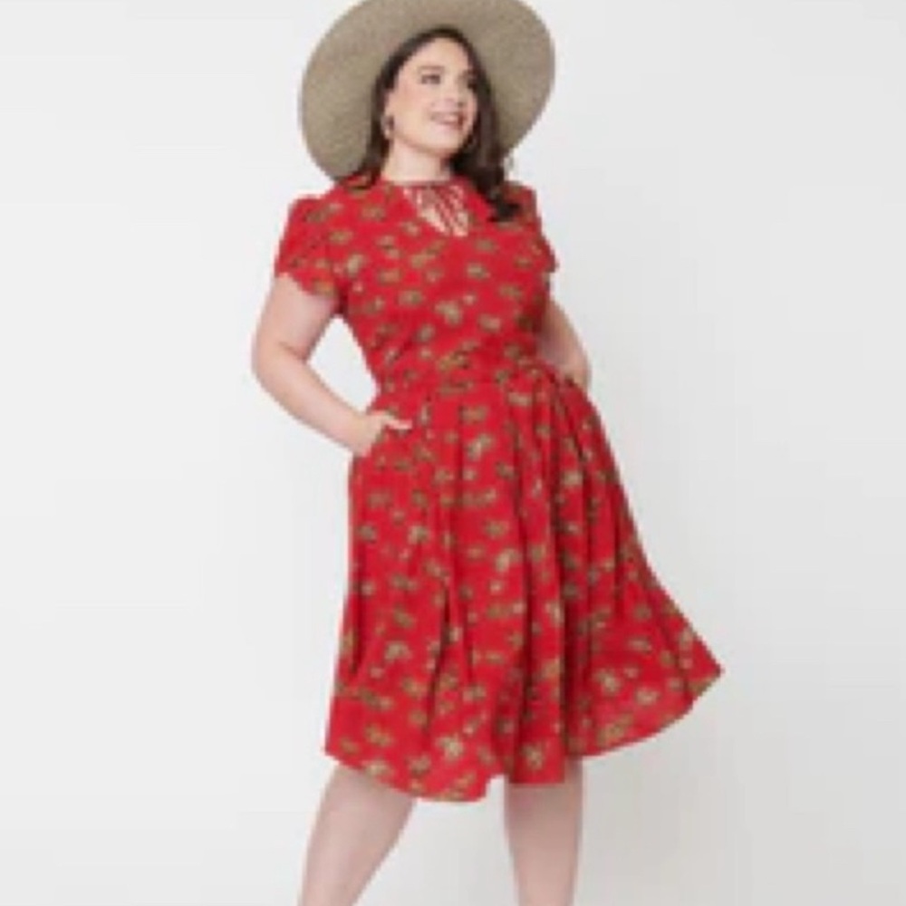 Unique Vintage Red Butterfly Print Dress